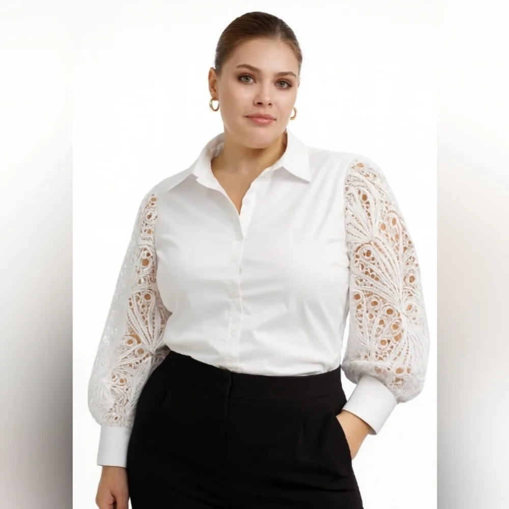 BloomChic Blouse with Eyelet Sleeves White 26 - Picture 11 of 11